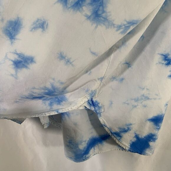 Jane Delancey Blouse Women's 1X White Blue Tie Dye Button Up Short Sleeve - Picture 6 of 9